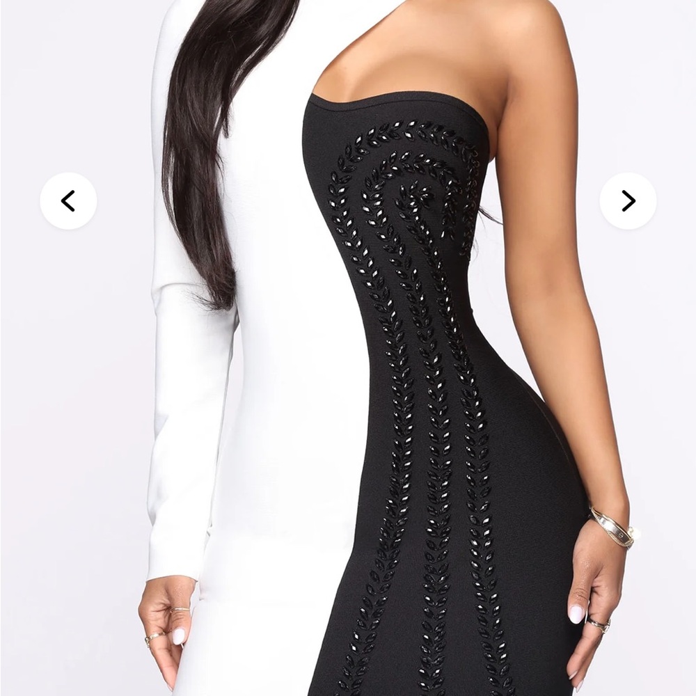 New Notably Classy one shoulder Bandage Midi Dress - Black/White fashion nova